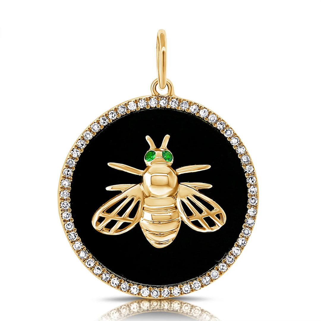 Black Agate & Diamond Dragon Fly Disc Charm