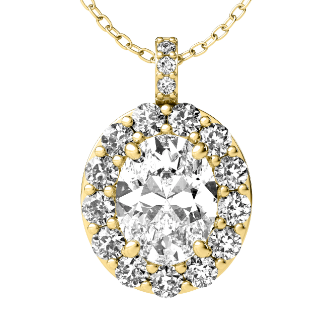 Lab grown oval shape halo diamond necklace