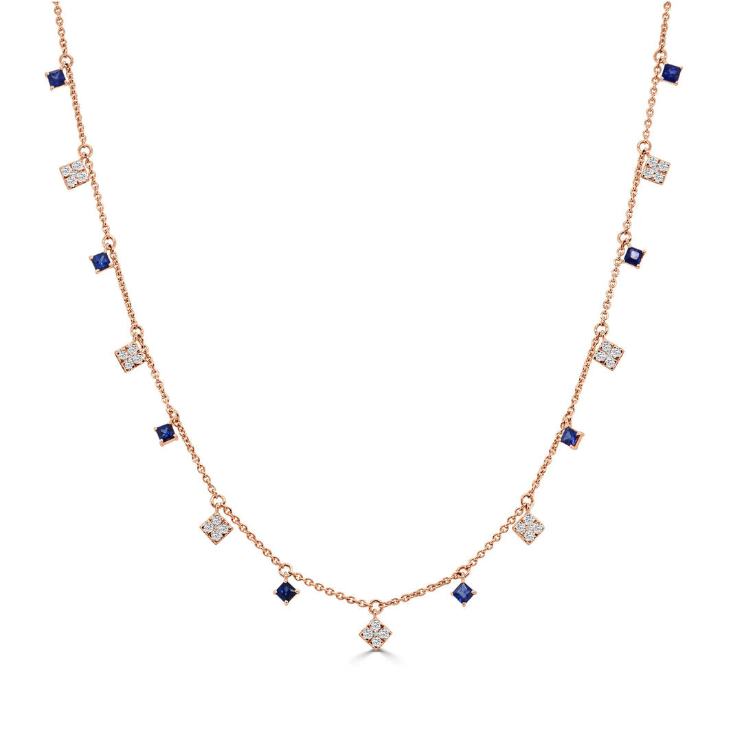 Square Diamond & Sapphire Sprinkle Necklace