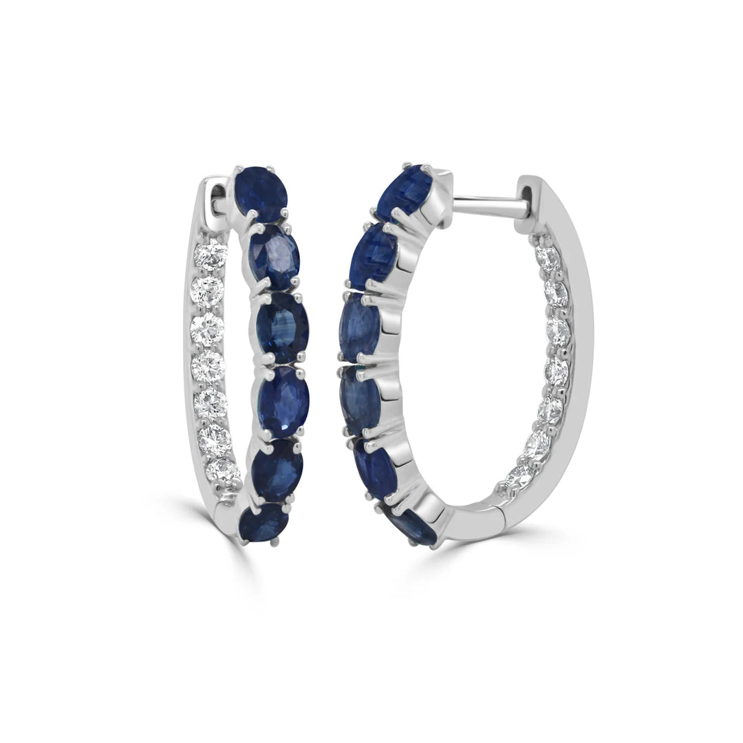 Oval Blue Sapphire & Diamond Hoop Earrings