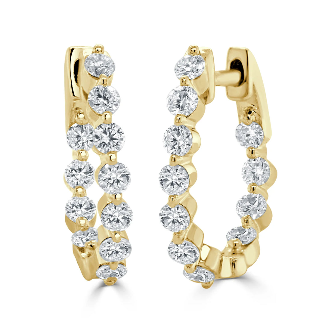 Oval Diamond Single-Prong Hoop Earrings