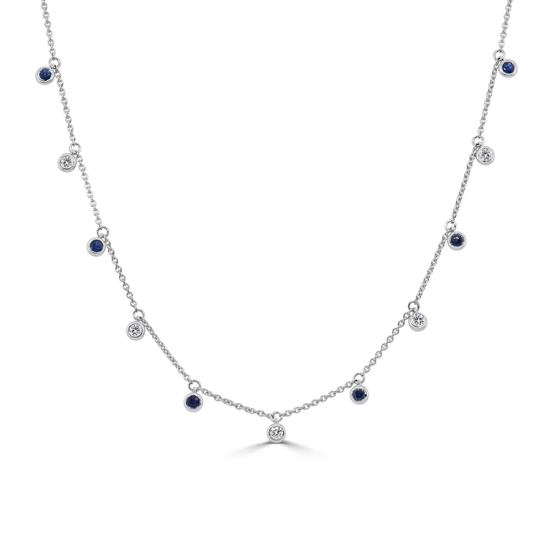 Diamond & Sapphire Bezel Design Dangling Necklace