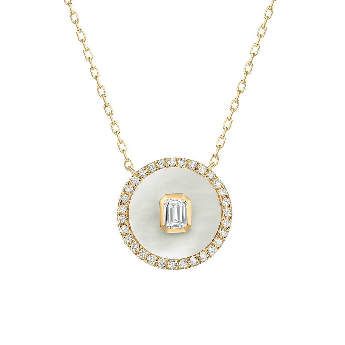 Mother of pearl & diamond medallion necklace