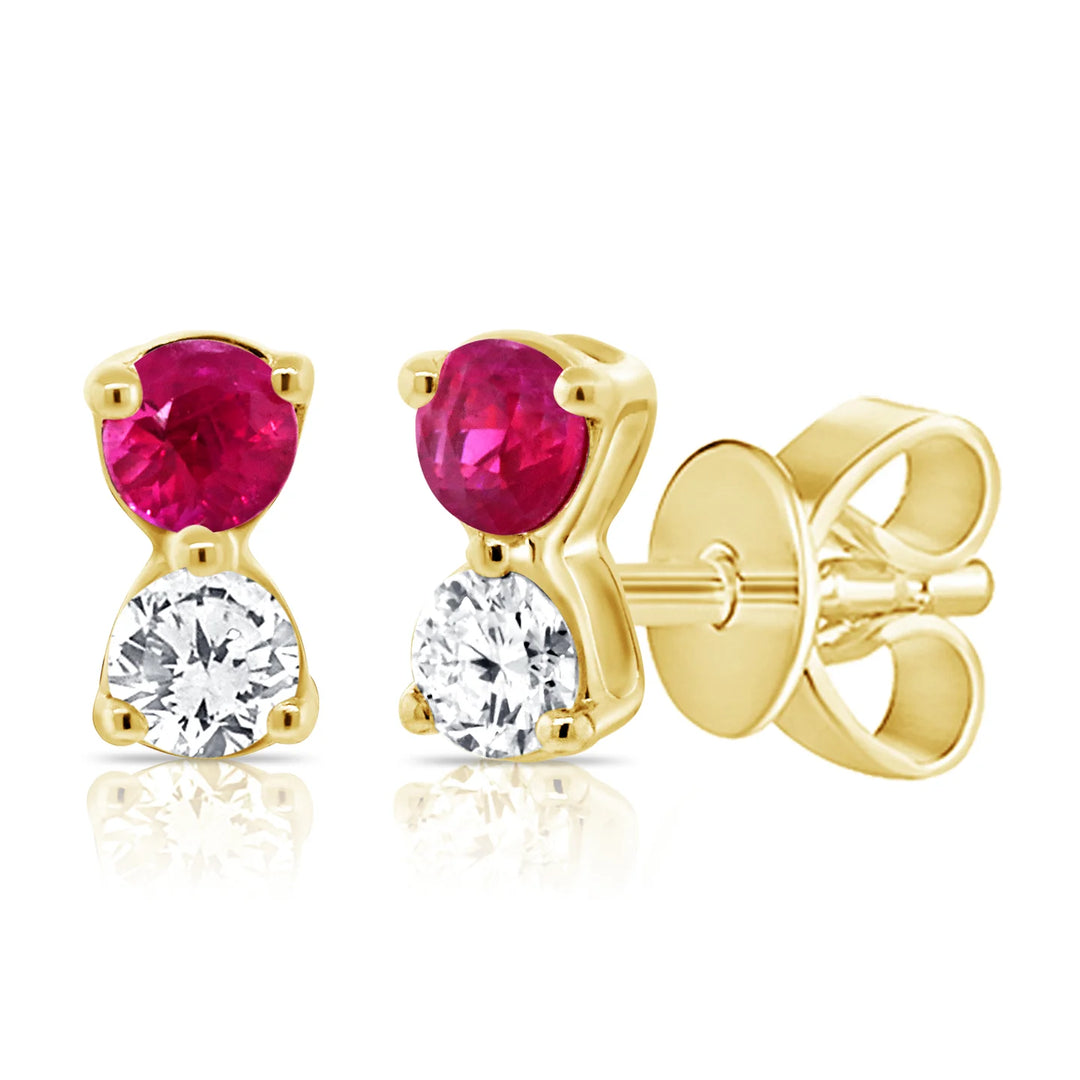 July Diamond & Ruby Mini Studs