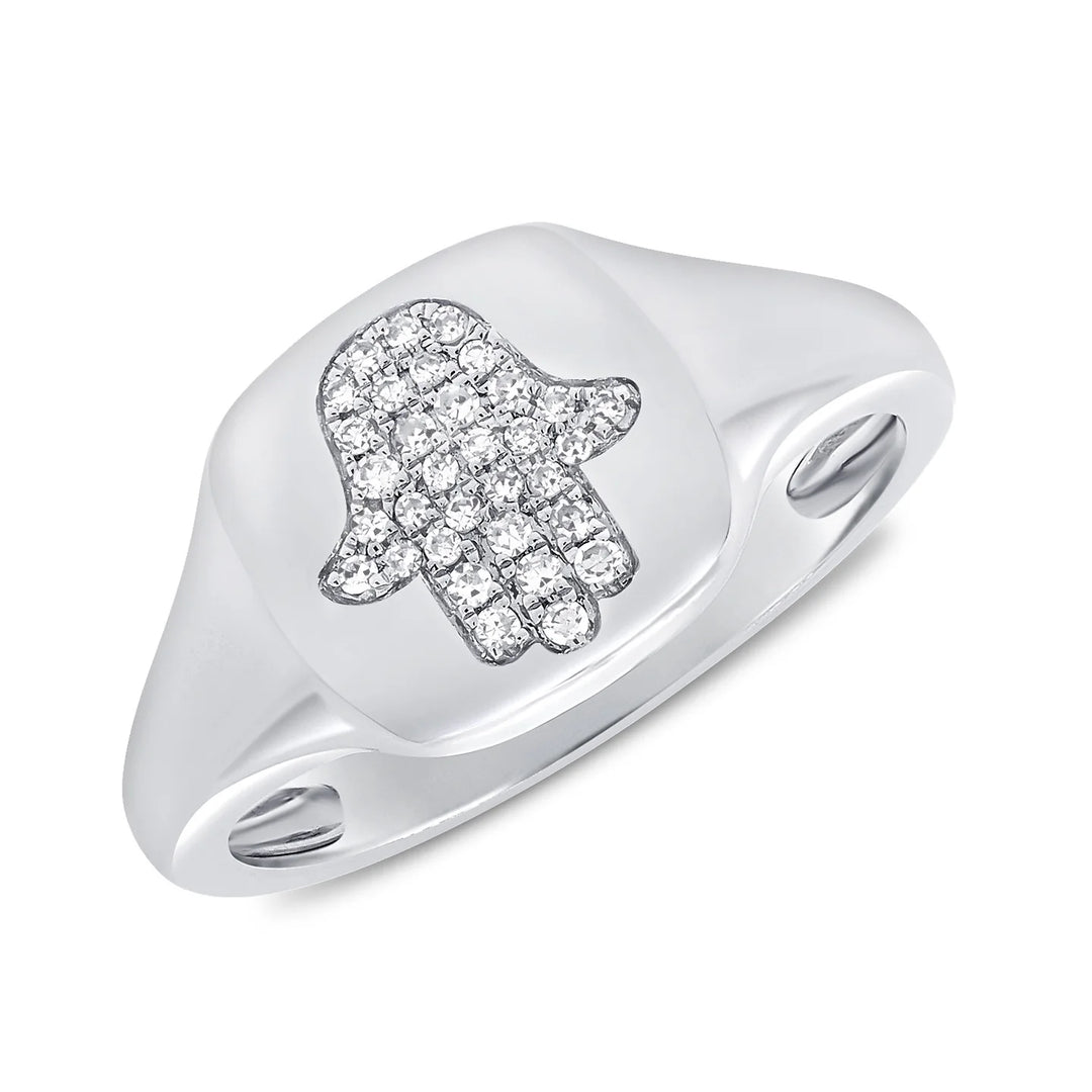 Diamond Hamsa Signet Pinky Ring