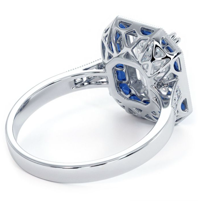 Art Deco Diamond & Sapphire Radiant Shape Semi-mount