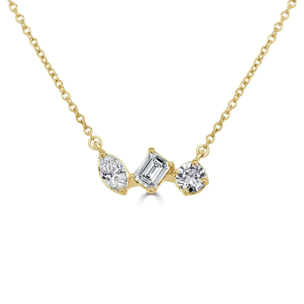 Three Stone Mixed Fancy Shape Diamond Necklace