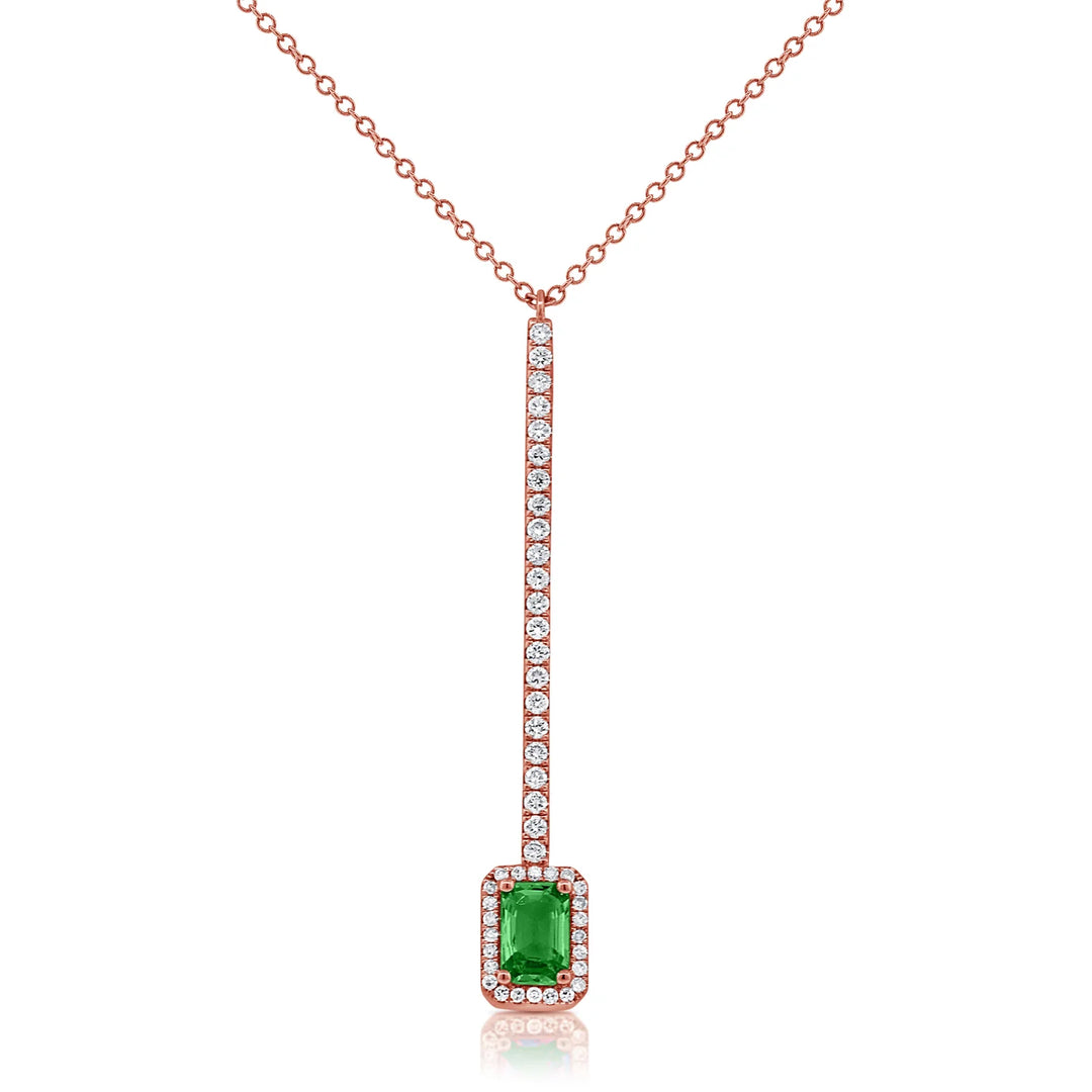 Halo Emerald & Diamond Y Necklace