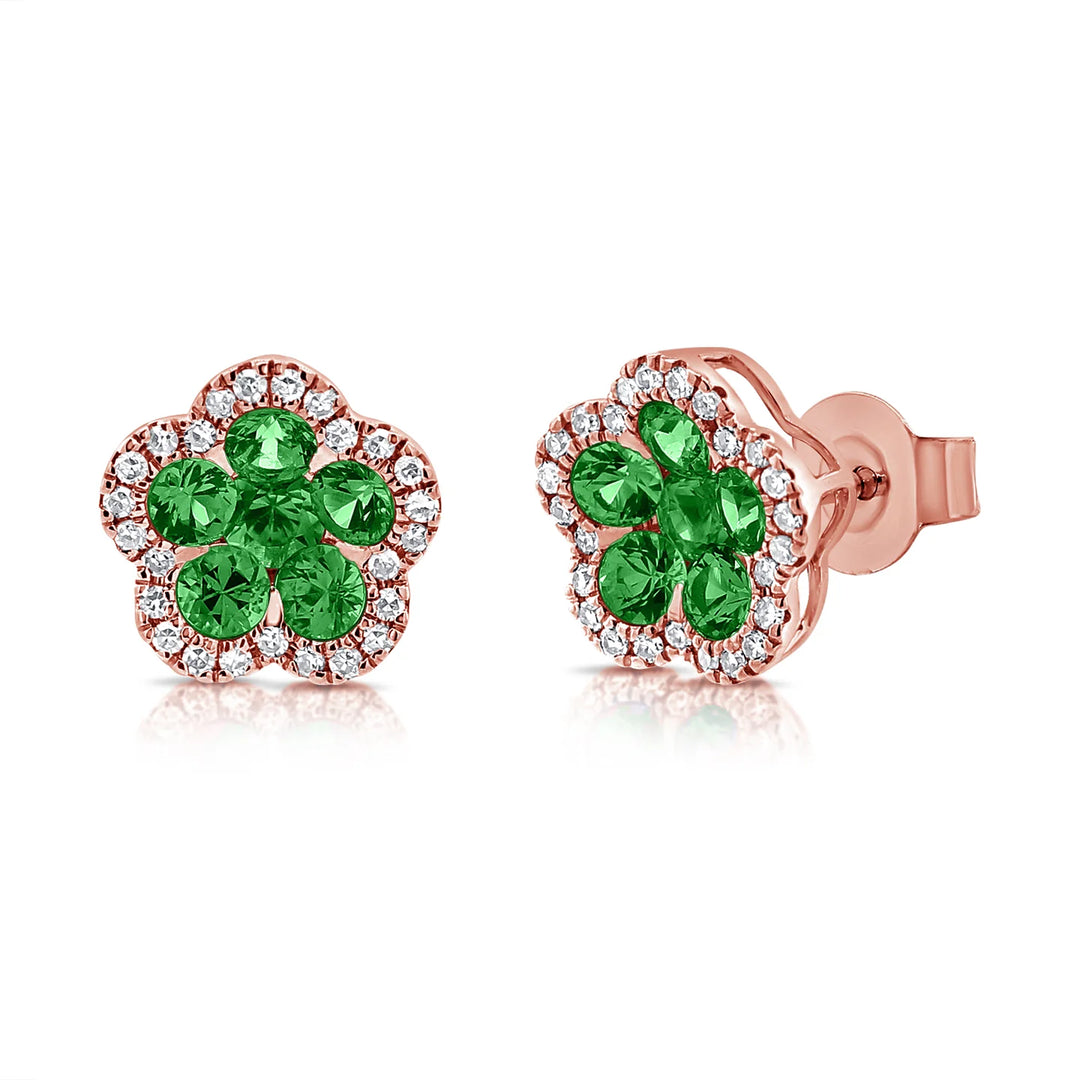 Emerald & Diamond Lily Flower Studs
