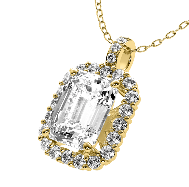 Lab Grown Rectangle Shape Halo Diamond Necklace