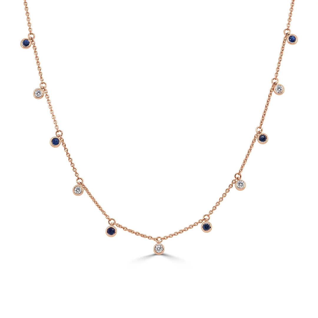 Diamond & Sapphire Bezel Design Dangling Necklace
