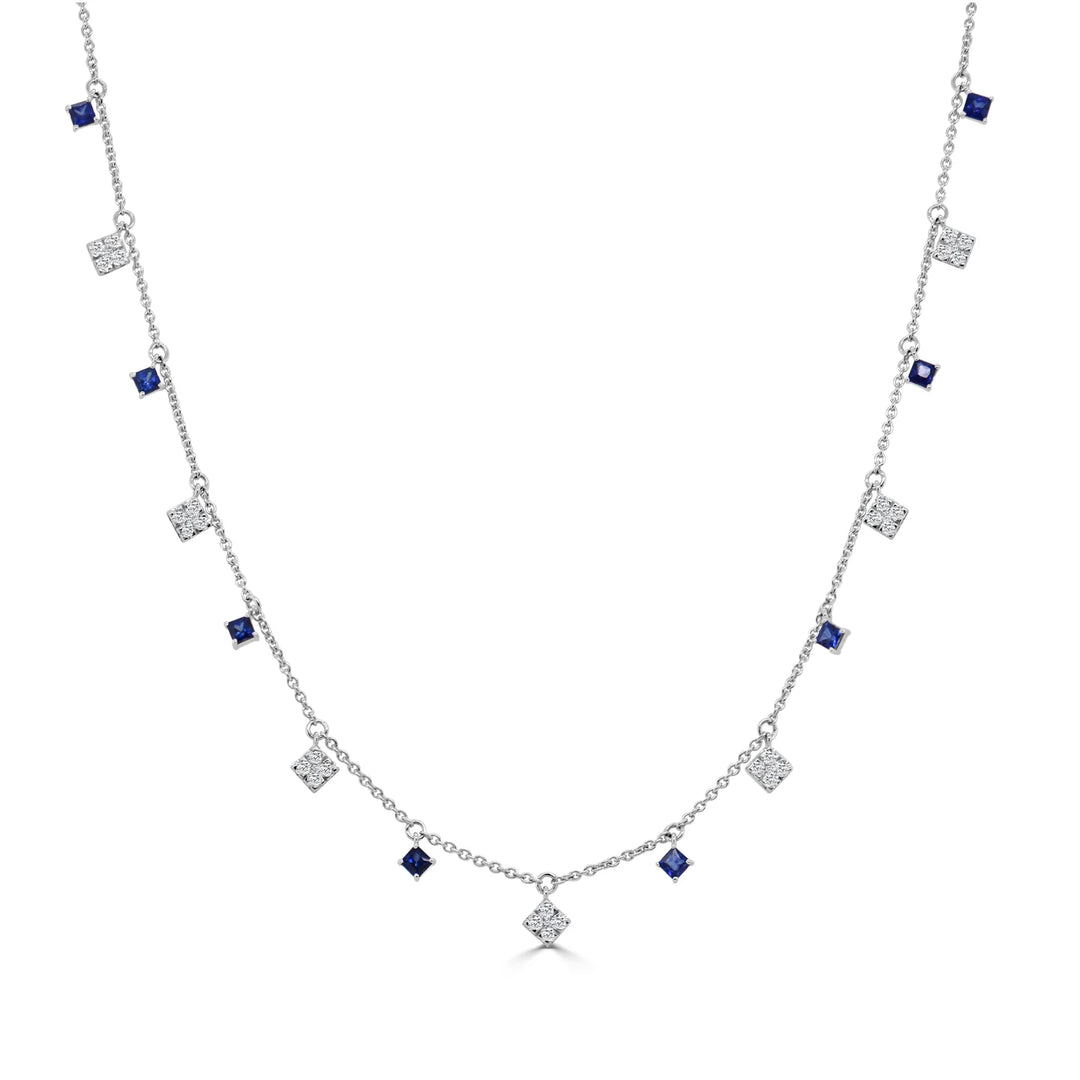 Square Diamond & Sapphire Sprinkle Necklace