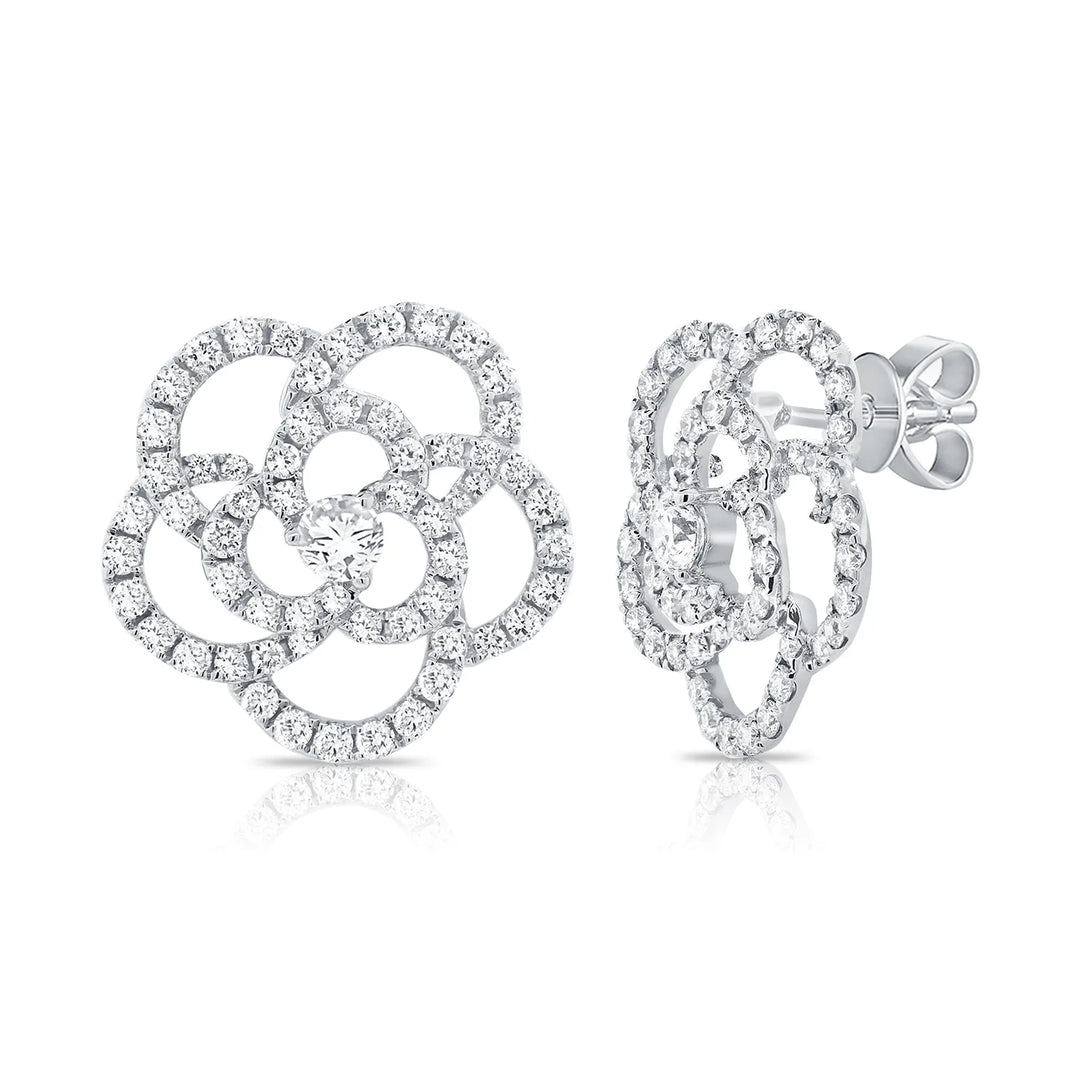 Rose Diamond Flower Stud Earrings