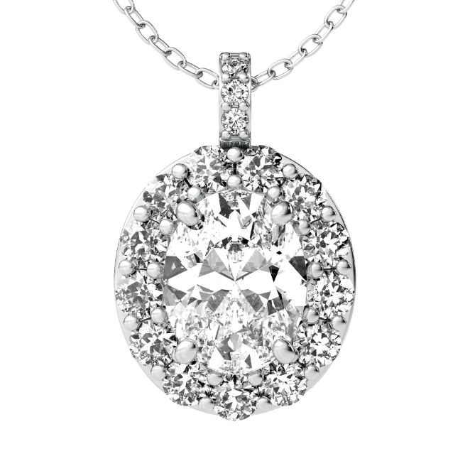 Lab Grown Oval Shape Halo Diamond Necklace