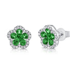Load image into Gallery viewer, Emerald &amp; Diamond Lily Flower Studs
