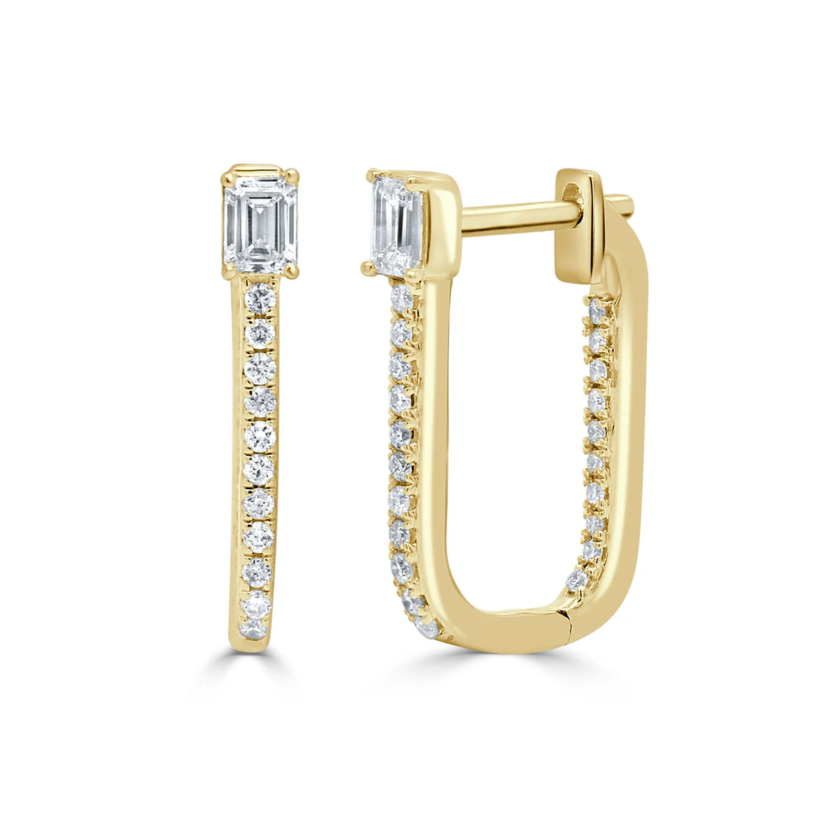 Emerald cut & round diamond earrings