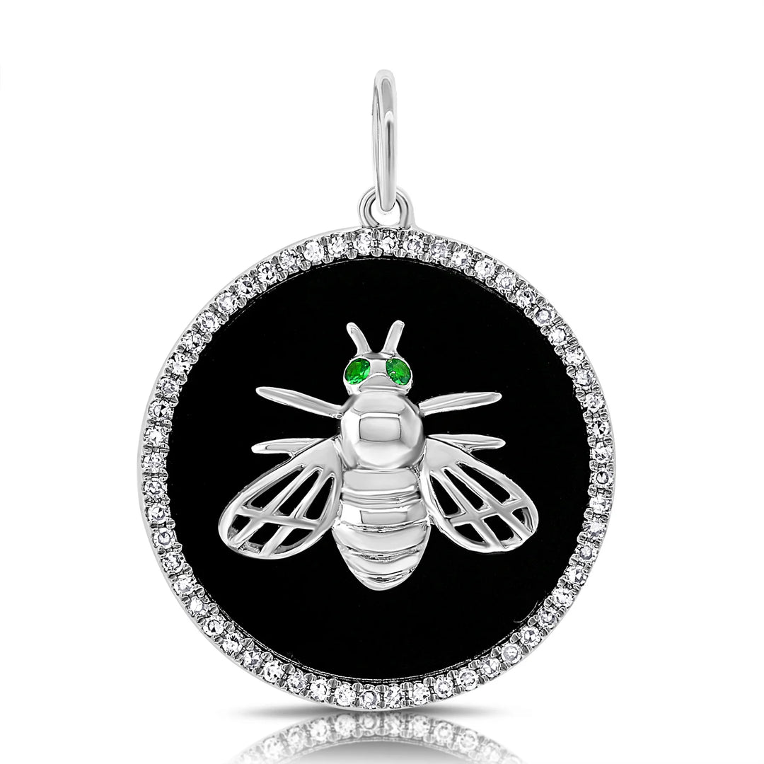 Black Agate & Diamond Dragon Fly Disc Charm