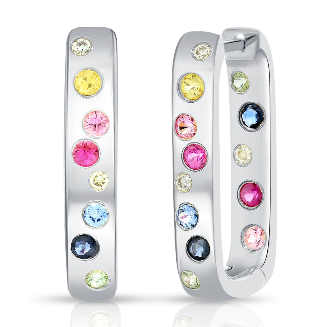 Sprinkle Multi Sapphire Rainbow Hoop Earrings