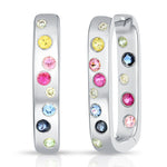 Load image into Gallery viewer, Sprinkle Multi Sapphire Rainbow Hoop Earrings
