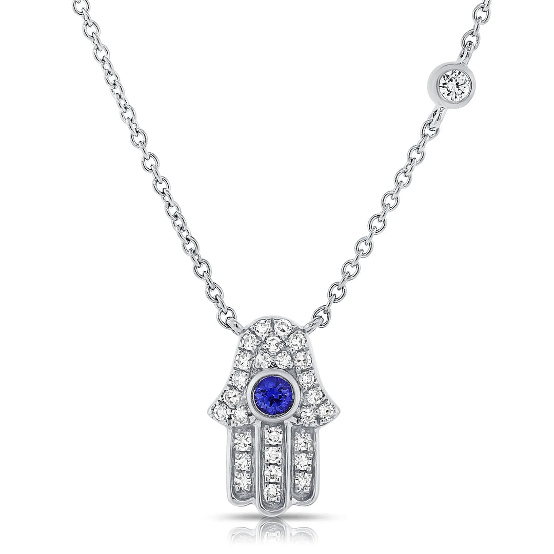 Sapphire & Diamond Hamsa Necklace