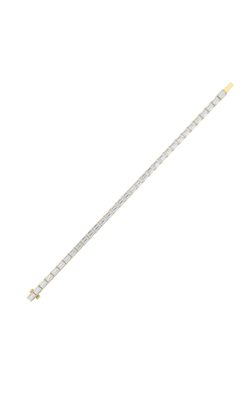 12CTW Emerald Shaped Lab Grown Diamond (F/VS) Tennis Bracelet in 14K Gold