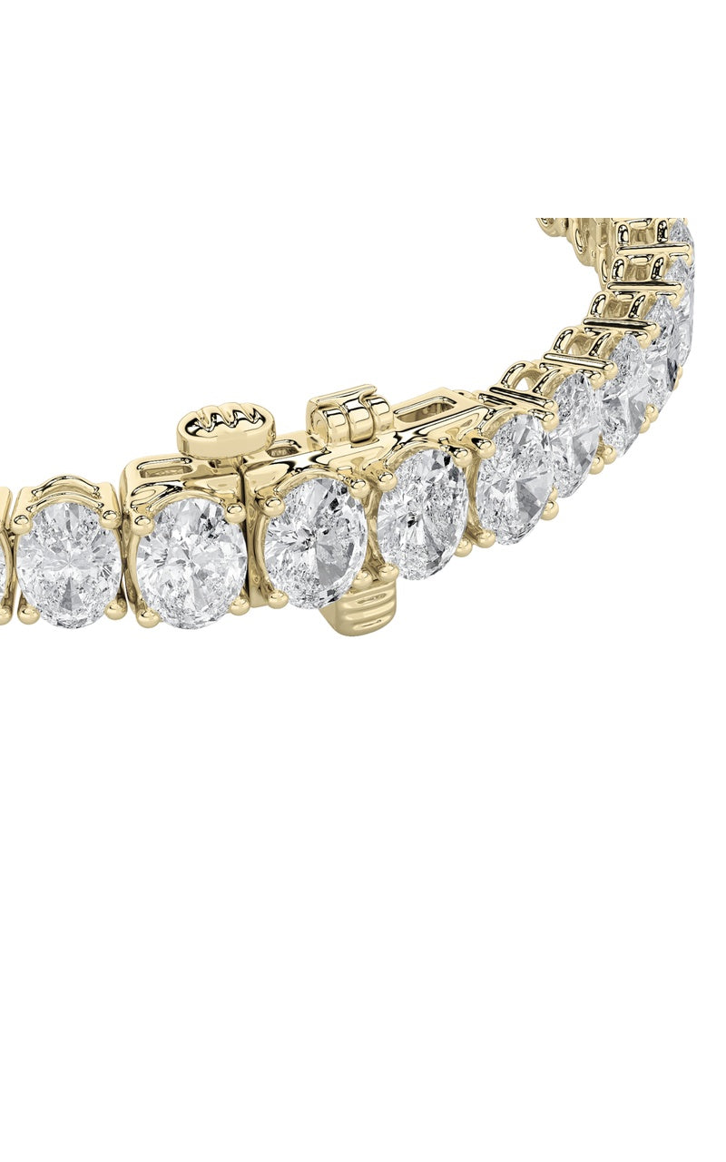 15CTW Oval Shaped Lab Grown Diamond (F/VS) East West Line Bracelet in 14K Gold