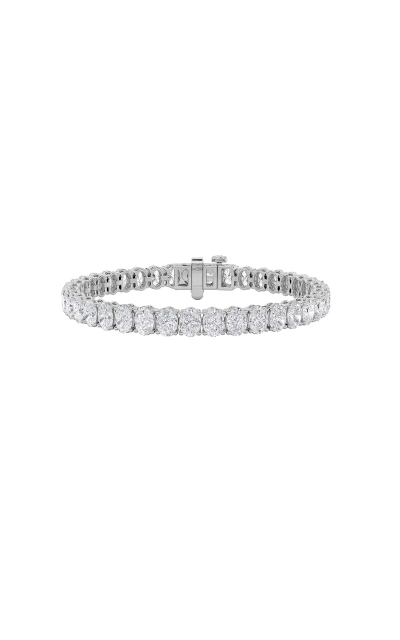 18.5CTW Oval Shaped Lab Grown Diamond (F/VS) East West Line Bracelet in 14K Gold