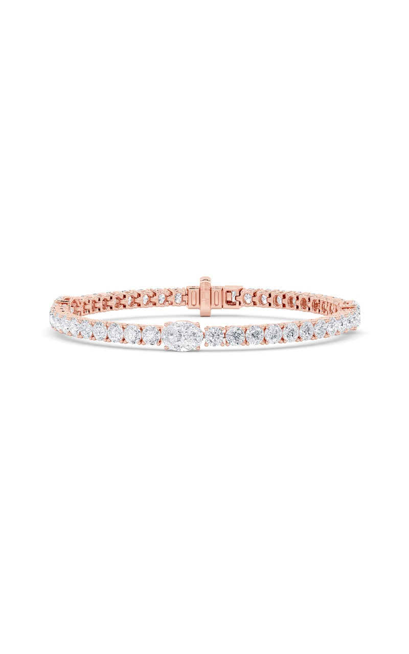 10CTW Oval Shaped Lab Grown Diamond (F/VS) East West Station Bracelet in 14K Gold