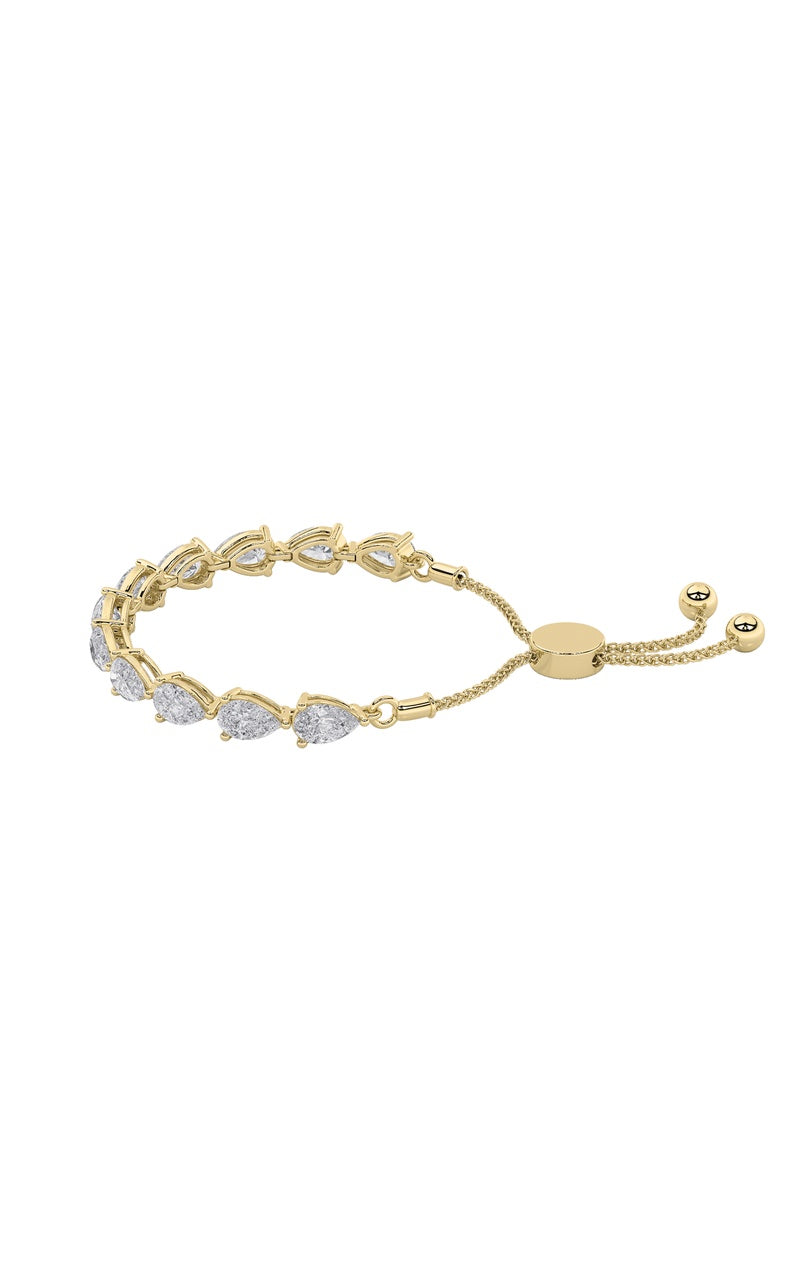 3.5CTW Pear Shaped Lab Grown Diamond (F/VS) Bolo Bracelet in 14K Gold