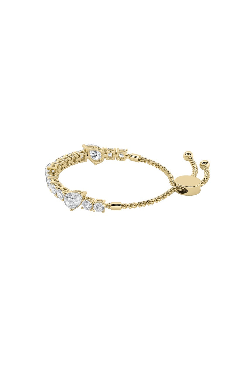 4.5CTW Pear Shaped Lab Grown Diamond (F/VS) Bolo Bracelet in 14K Gold