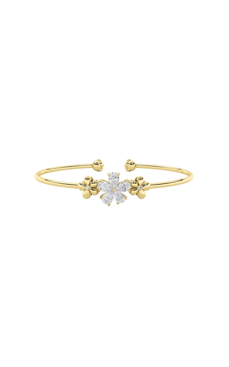 1.5CTW Pear Shaped Lab Grown Diamond (F/VS) Fancy Flower Bangle Bracelet in 14K Gold