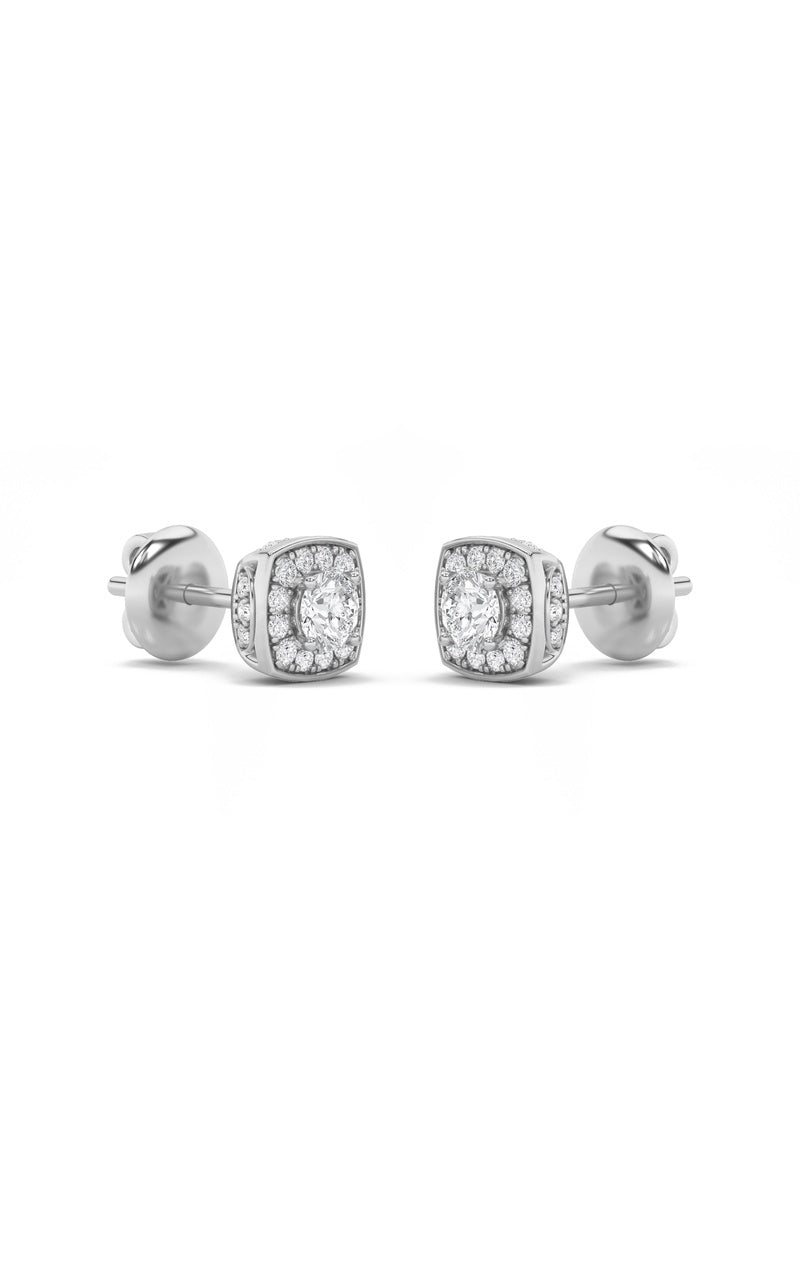 1CTW Round Shaped Lab Grown Diamond (F/VS) Halo Stud Earrings in 14K Gold