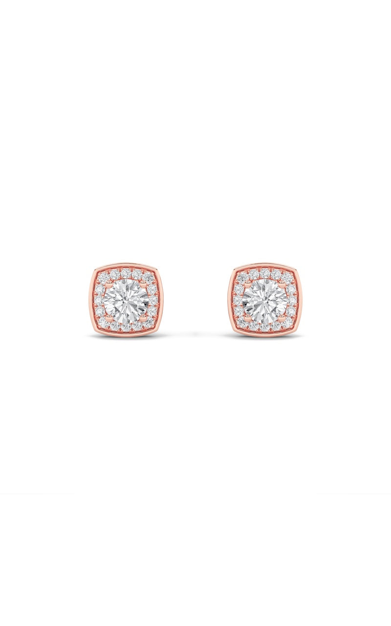 1CTW Round Shaped Lab Grown Diamond (F/VS) Halo Stud Earrings in 14K Gold