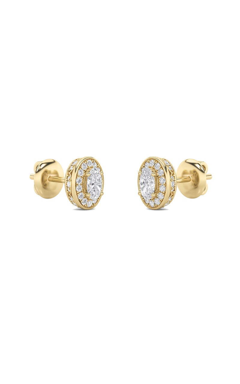 2CTW Oval Shaped Lab Grown Diamond (F/VS) Halo Stud Earrings in 14K Gold