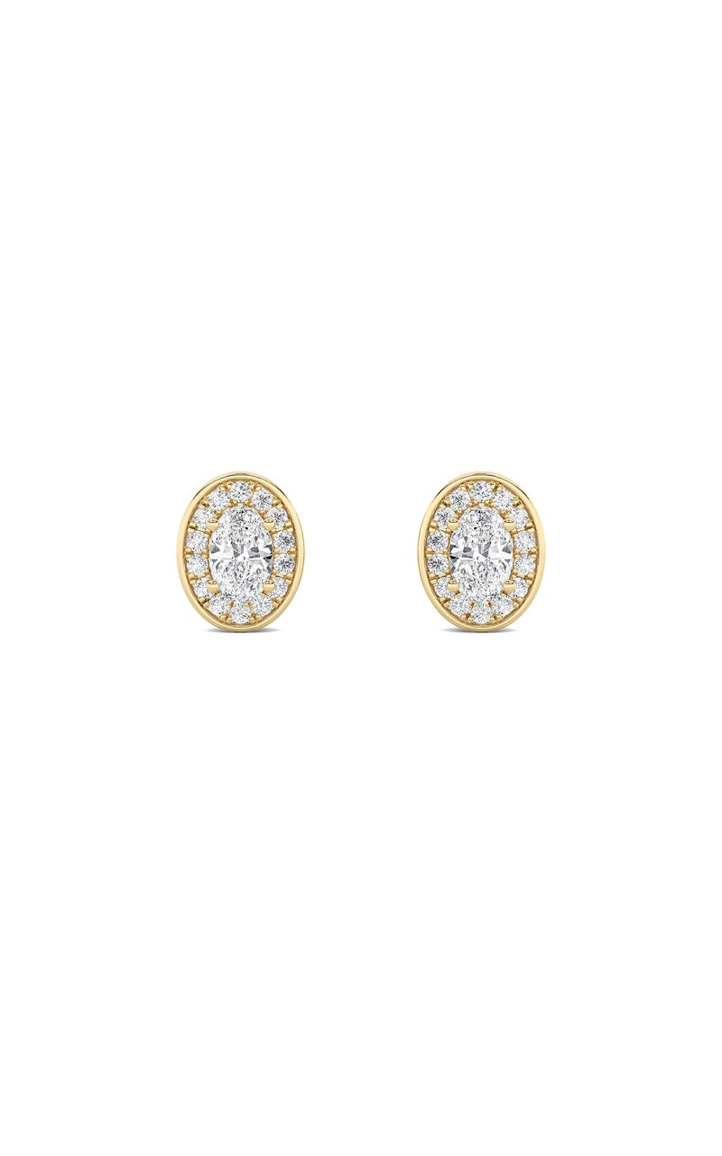 2CTW Oval Shaped Lab Grown Diamond (F/VS) Halo Stud Earrings in 14K Gold