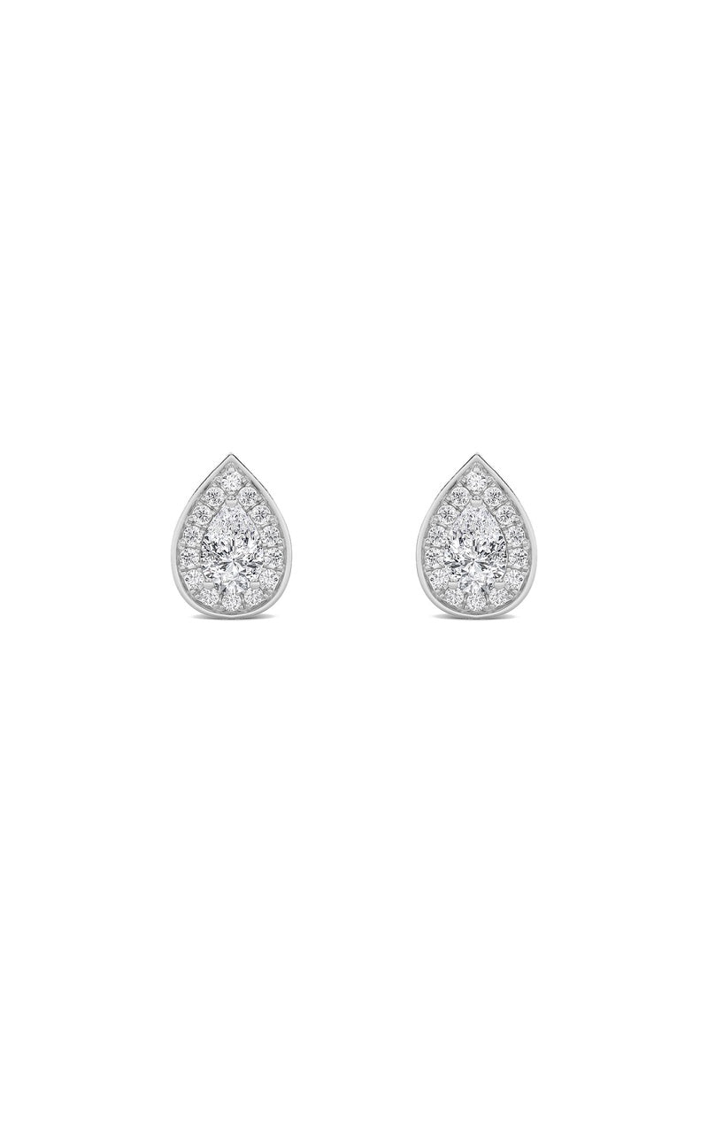 1CTW Pear Shaped Lab Grown Diamond (F/VVS) Halo Stud Earrings in 14K Gold