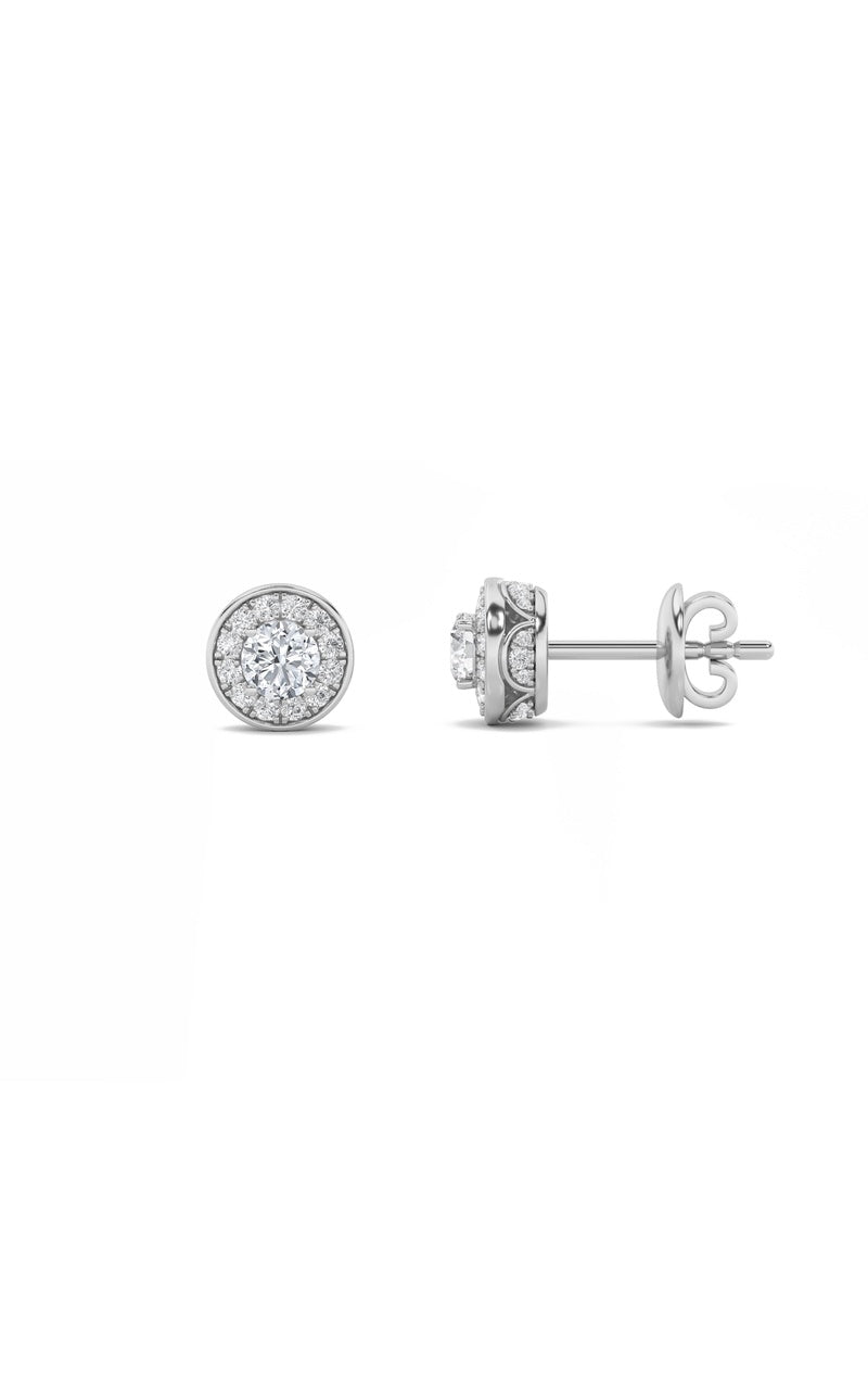 2CTW Round Shaped Lab Grown Diamond (F/VS) Halo Stud Earrings in 14K Gold