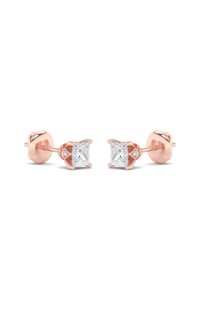 2CTW Princess Shaped Lab Grown Diamond (F/VS) Tulip Head Stud Earrings in 14K Gold