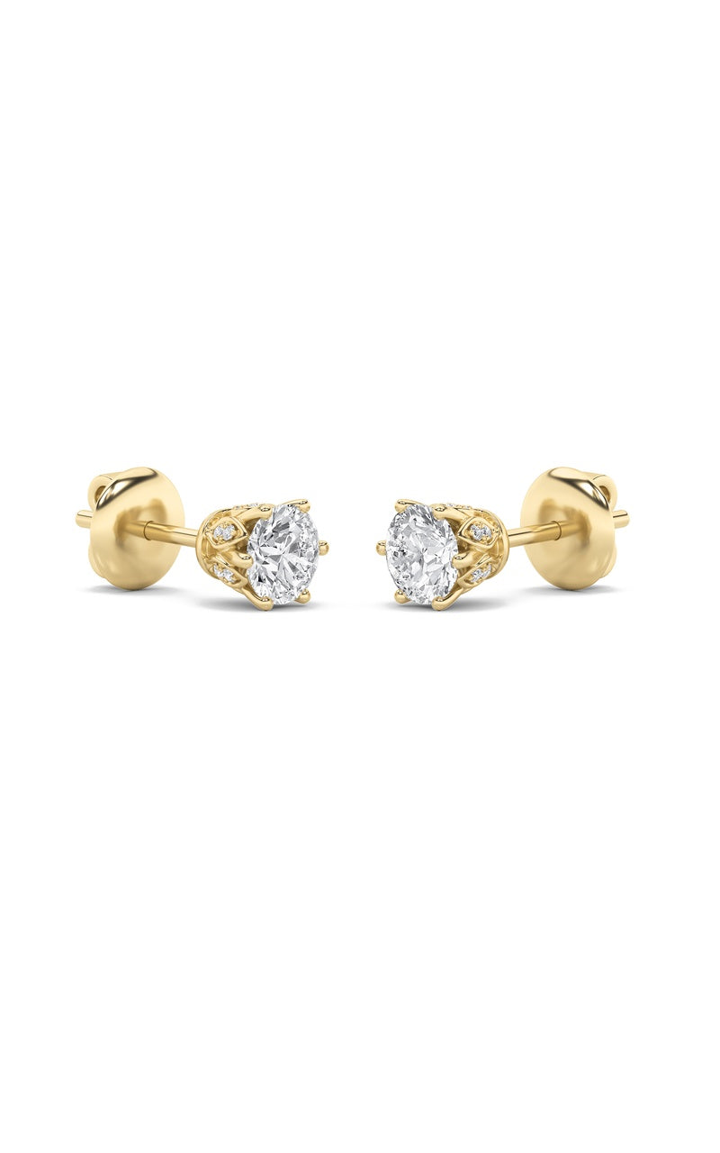 3CTW Round Shaped Lab Grown Diamond (F/VS) Tulip Head Stud Earrings in 14K Gold