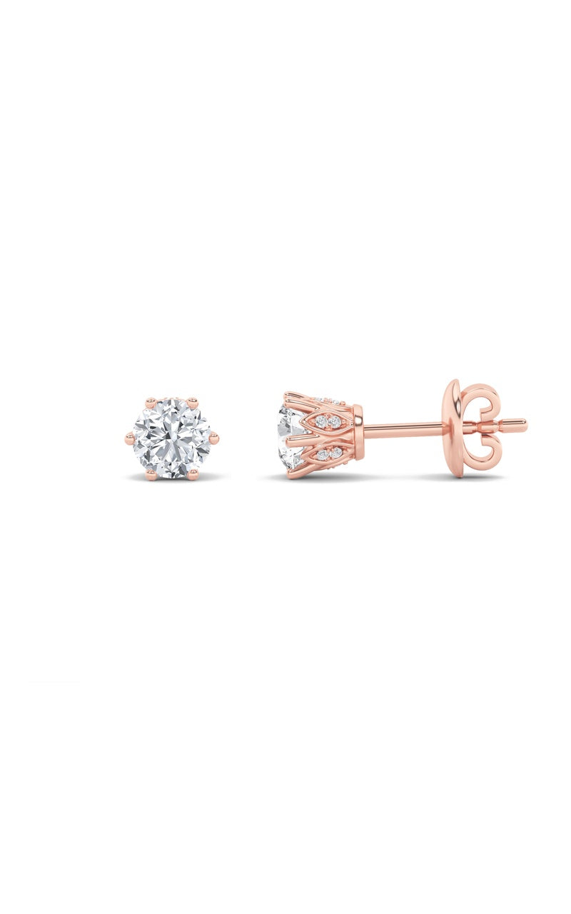 3CTW Round Shaped Lab Grown Diamond (F/VS) Tulip Head Stud Earrings in 14K Gold