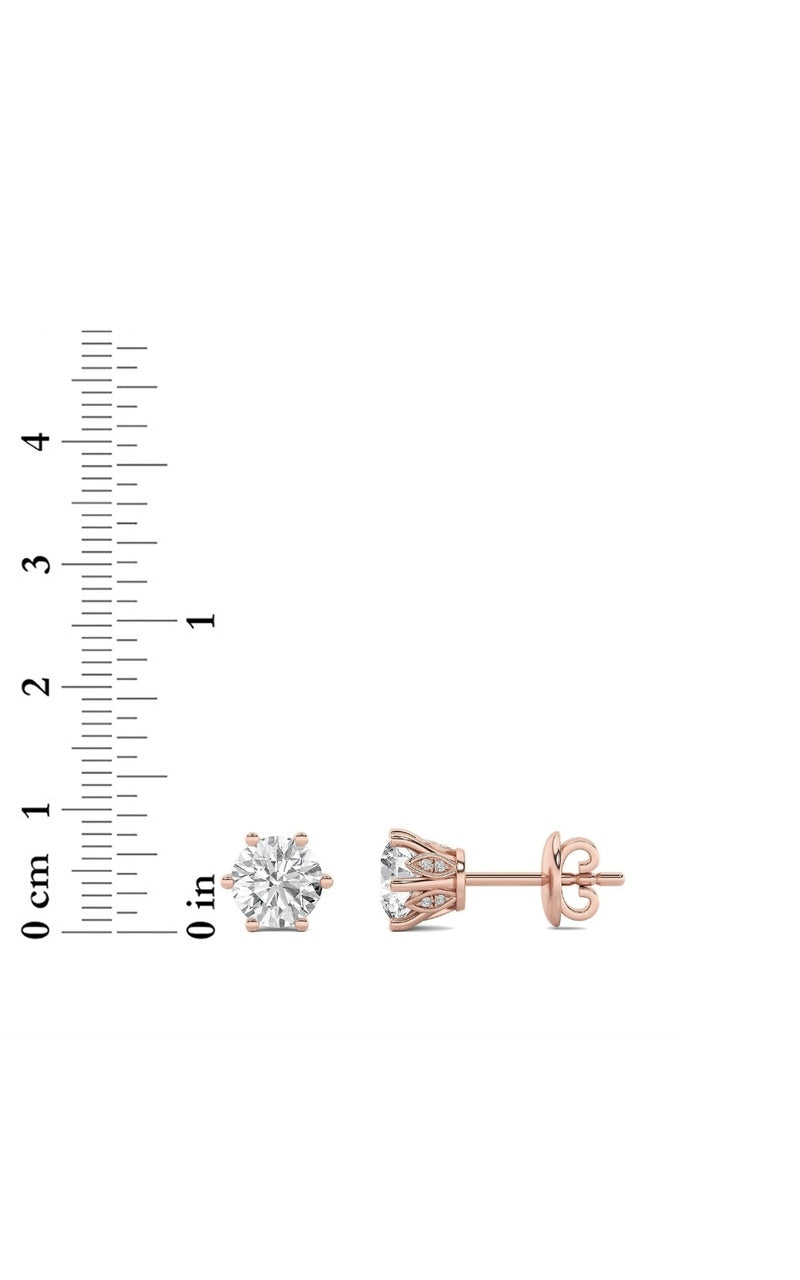 3CTW Round Shaped Lab Grown Diamond (F/VS) Tulip Head Stud Earrings in 14K Gold