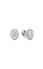Load image into Gallery viewer, 3CTW Oval Shaped Lab Grown Diamond (F/VS) Halo Stud Earrings in 14K Gold
