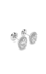 Load image into Gallery viewer, 3CTW Oval Shaped Lab Grown Diamond (F/VS) Halo Stud Earrings in 14K Gold
