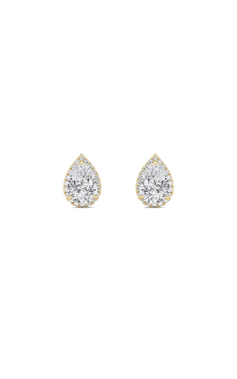 1CTW Pear Shaped Lab Grown Diamond (F/VS) Halo Stud Earrings in 14K Gold