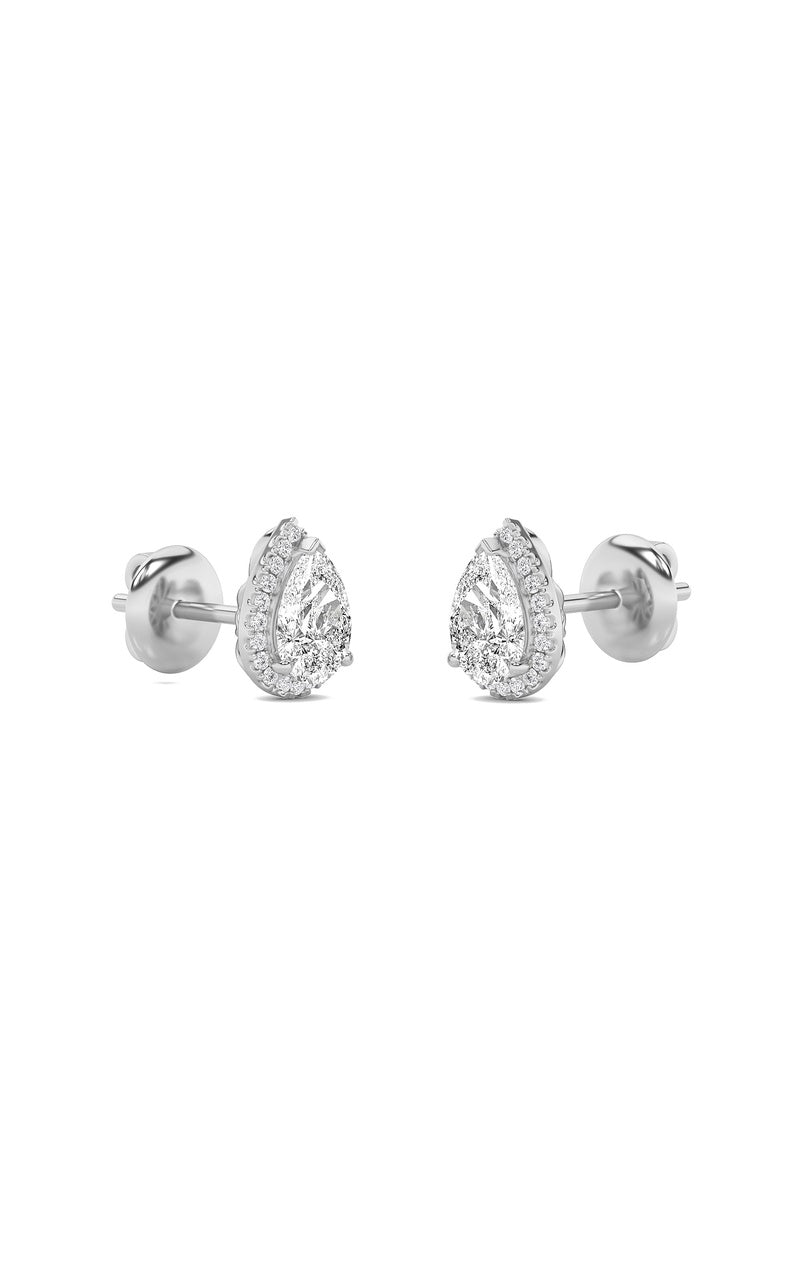 3CTW Pear Shaped Lab Grown Diamond (F/VS) Halo Stud Earrings in 14K Gold