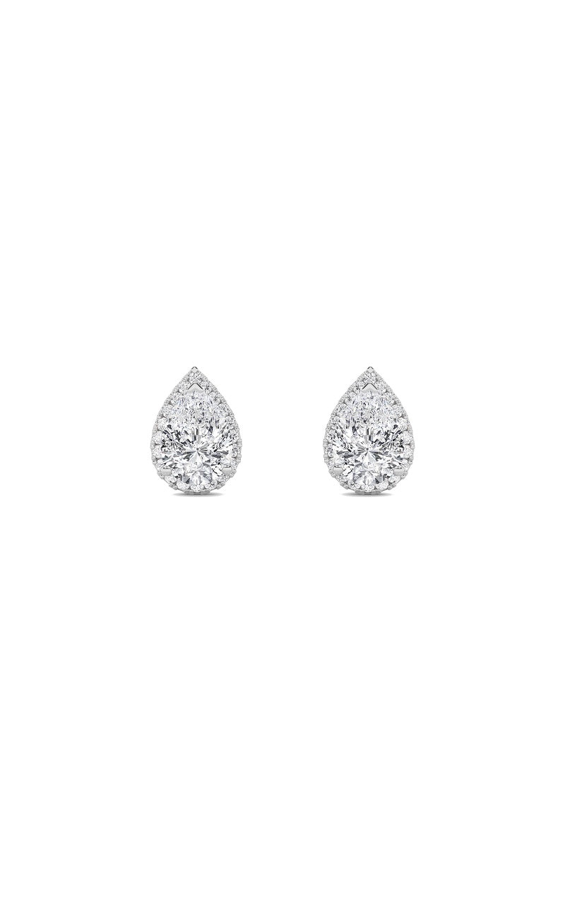 3CTW Pear Shaped Lab Grown Diamond (F/VS) Halo Stud Earrings in 14K Gold
