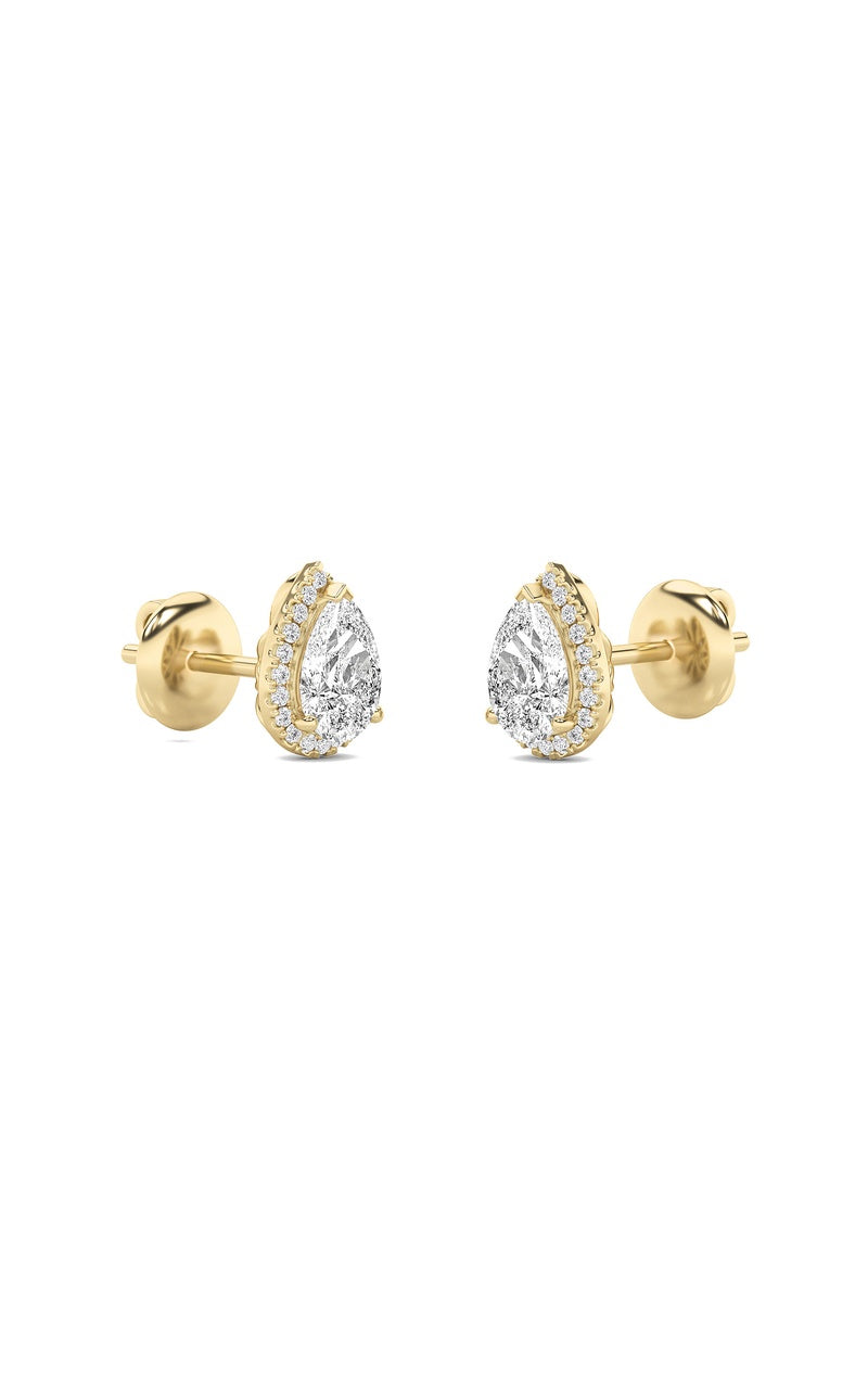 3CTW Pear Shaped Lab Grown Diamond (F/VS) Halo Stud Earrings in 14K Gold