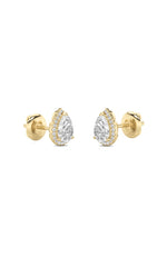 Load image into Gallery viewer, 3CTW Pear Shaped Lab Grown Diamond (F/VS) Halo Stud Earrings in 14K Gold
