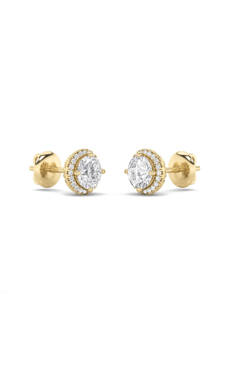 1CTW Round Shaped Lab Grown Diamond (F/VS) Halo Stud Earrings in 14K Gold