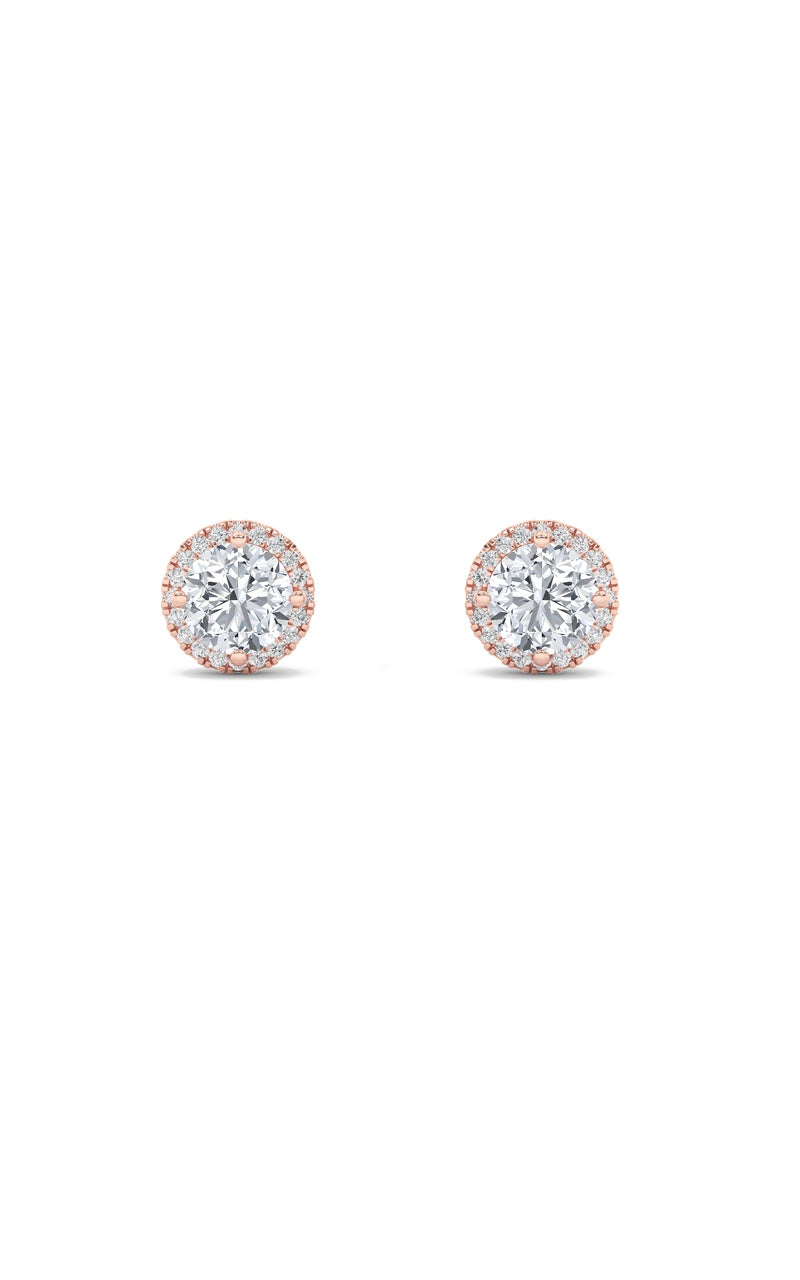 1CTW Round Shaped Lab Grown Diamond (F/VS) Halo Stud Earrings in 14K Gold